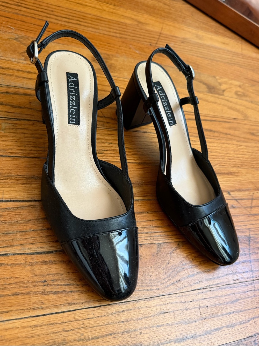 Black Patent Slingback Block Heels